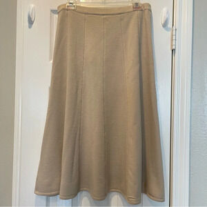 Fatos Triko Merino Wool Midi Skirt Cozy Elastic Waist Beige Minimalist Modest 8